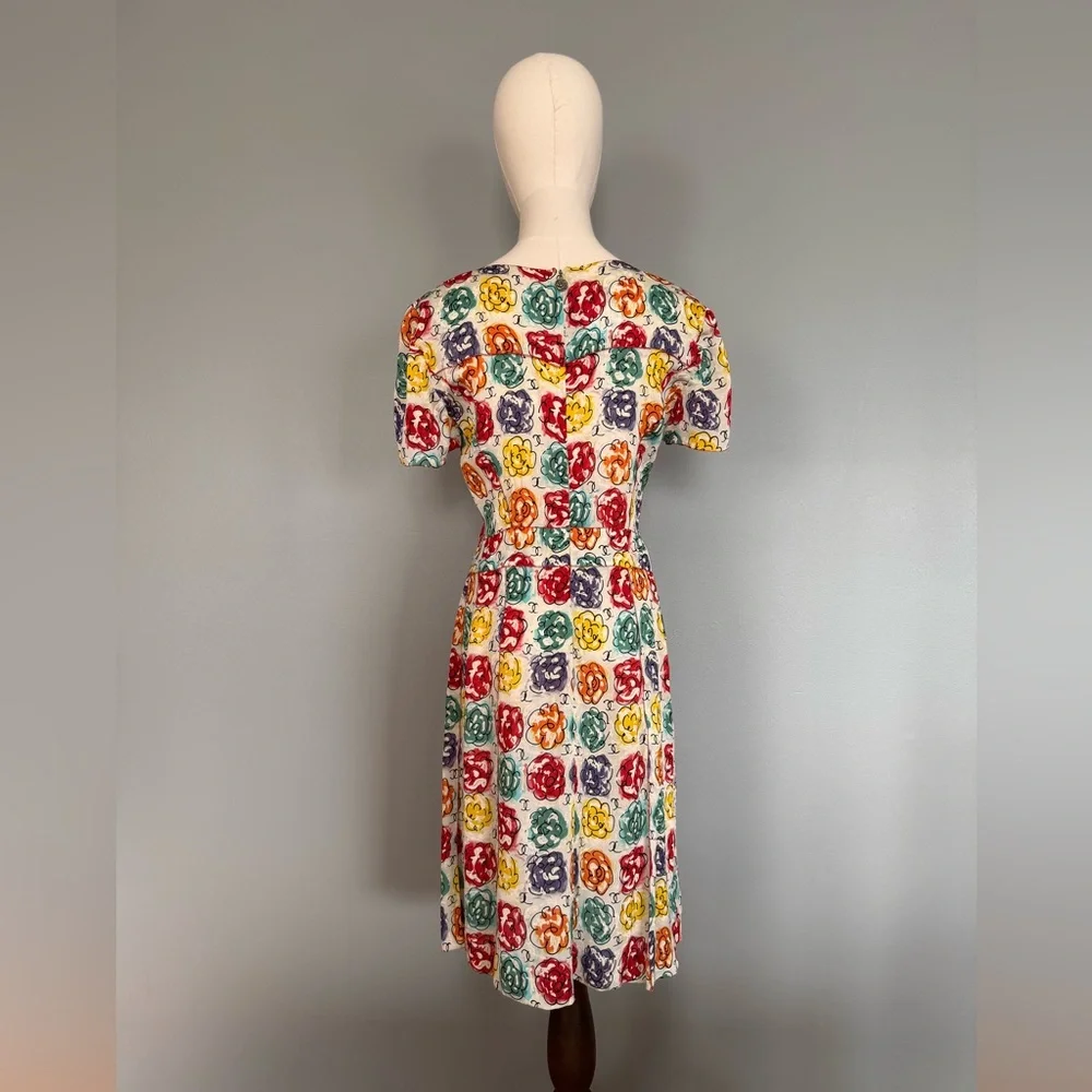 Chanel 1998 Silk Logo Camellia Dress